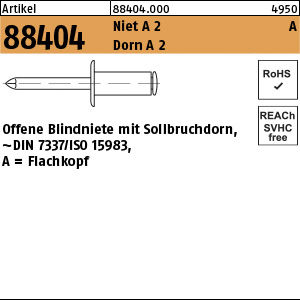 100 Stk.Edelstahl Blindnieten 5x12  Flachkopf  A2/A2 Standard 