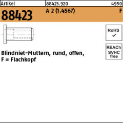 100 x Blindnietmutter Flachkopf,,Rund,offen,Edelstahl A2 - M8 / 0,25 - 3,5
