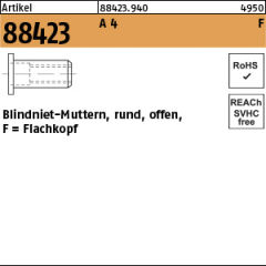 100 x Blindnietmutter Flachkopf,,Rund,offen,Edelstahl A4 - M8 / 3,0 - 6,0