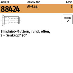 100 x Blindnietmutter Senkkopf,Rund,offen, Alu - M10 / 4,0 - 6,5