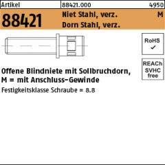 150 x Blindnietschrauben Flachkopf Stahl verzinkt - M6 x 13 (Nietschaft 9 x 15,5)