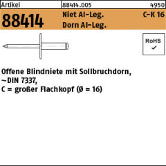 250 x Blindniete Alu/Alu Großkopf = 16 - 4,8 x 23  -  13 bis 18mm