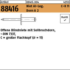 250 x Blindniete Alu/Edelstahl A2 Großkopf = 11 - 5 x 20