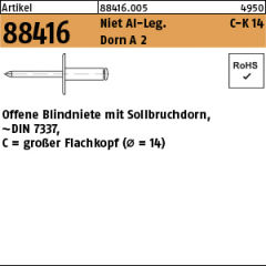 250 x Blindniete Alu/Edelstahl A2 Großkopf = 14 - 5 x 20