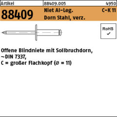 250 x Blindniete Alu/Stahl Großkopf = 11 - 5 x 25