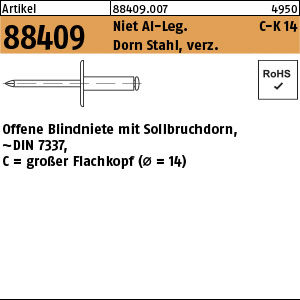 50  Blindnieten 5x14 Alu/Stahl Flachkopf //  Standard  5,0 CX 
