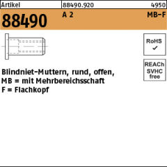 250 x Mehrbereichsblindnietmutter Rund, offen, Flachkopf, Edelstahl A2 - M6 / 0,5 - 6,0