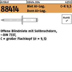 500 x Blindniete Alu/Alu Großkopf = 9,5 - 3,2 x 6,1