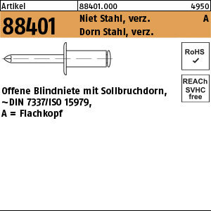 1000 Blindnieten Popnieten Flachkopf 4,0x12,0 mm Stahl verzinkt DIN EN ISO 15979 