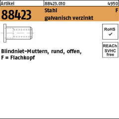 500 x Blindnietmutter Flachkopf,,Rund,offen,Stahl verzinkt - M4 / 0,25 - 3,0