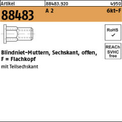 500 x Blindnietmutter offen, 6-kt, Flachkopf, Edelstahl A2 - M4 / 0,5 - 2,0
