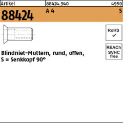 500 x Blindnietmutter Senkkopf,,Rund,offen, Edelstahl A4 - M4 / 1,5 - 3,0