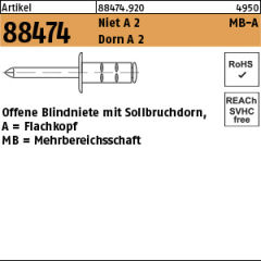 500 x Mehrbereichsblindniete Flachkopf, Edelstahl A2/A2 - 4,8 x 17