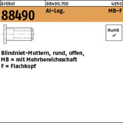 500 x Mehrbereichsblindnietmutter Rund, offen, Flachkopf, Alu - M8 / 0,5 - 7,5