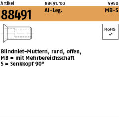 500 x Mehrbereichsblindnietmutter Rund, offen, Senkkopf, Alu - M5 / 1,5 - 6,0