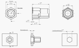 Blindnietmutter Stahl verzinkt / Teilsechskant / offen / kleiner Senkkopf / M8 / 3.0 - 6.0 mm