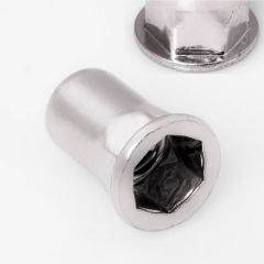 Blindnietmutter Edelstahl A2 / Teilsechskant / geschlossen / Flachkopf / M4 / 0.5 - 2.0 mm